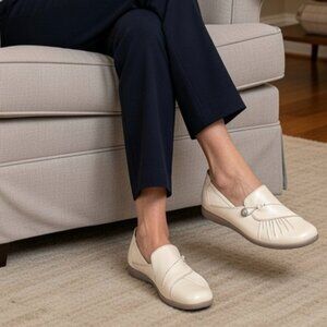 Cobb Hill Gray Leather  Slip On Loafers, Size 7.5